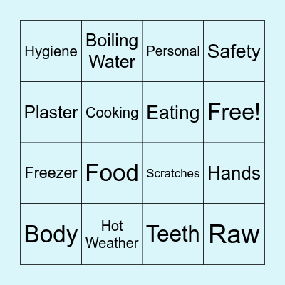 Personal Hygiene & Food Safety Bingo Card