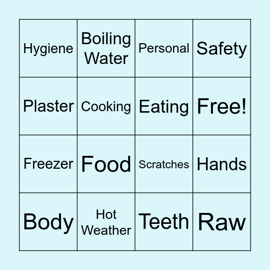 Personal Hygiene & Food Safety Bingo Card