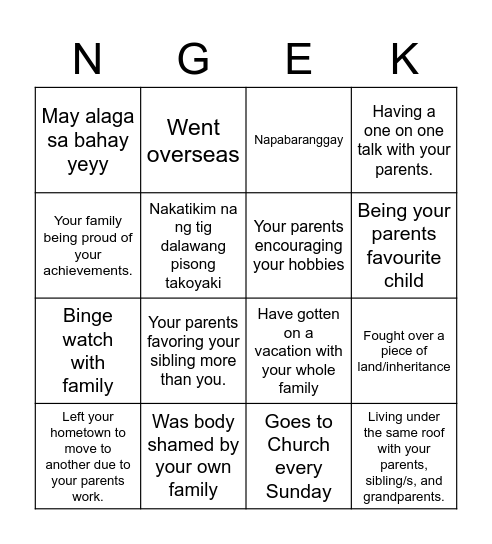 Bingo ni Gizmo Bingo Card