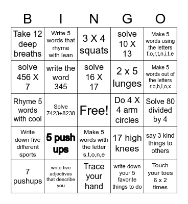 Brewer Bingo- Transition Bingo Card