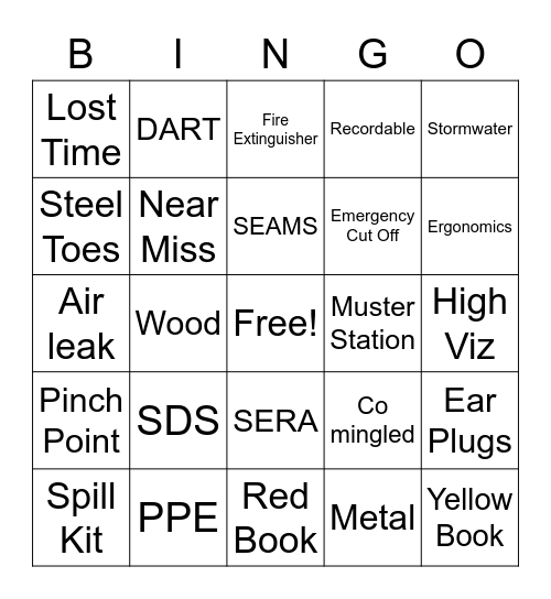 Safety Bingo Card