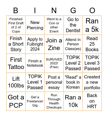 2023 Goals Bingo Card