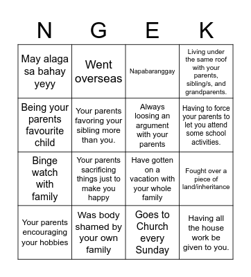 Bingo ni Gizmo Bingo Card