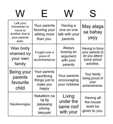 Krazy Family Bingo Card