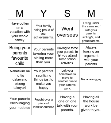 Krazy Family Bingo Card