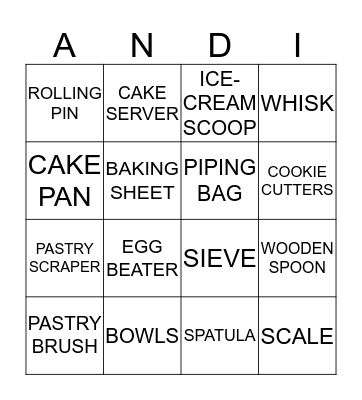 ANDI'S KITCHEN TEA Bingo Card