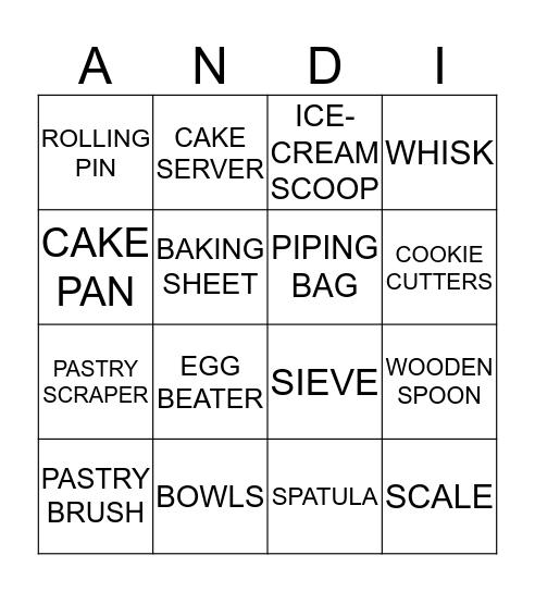 ANDI'S KITCHEN TEA Bingo Card