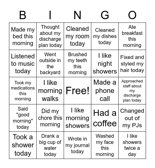 Today I... Bingo Card