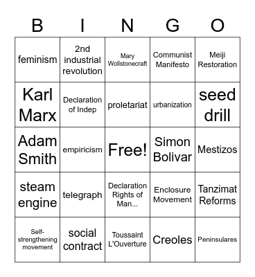 WHAP Unit 5 Terms Bingo Card
