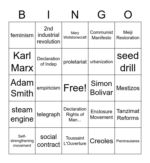 WHAP Unit 5 Terms Bingo Card
