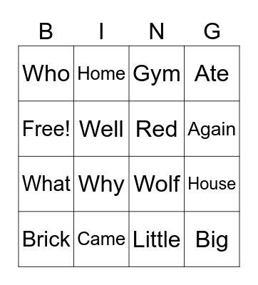 SIGHT WORD BINGO Card