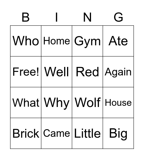 SIGHT WORD BINGO Card