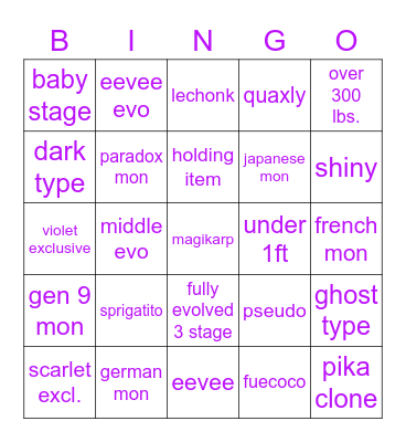 pokemon surprise trade Bingo Card