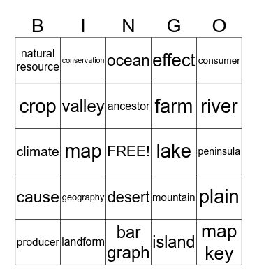Social Studies Bingo Card