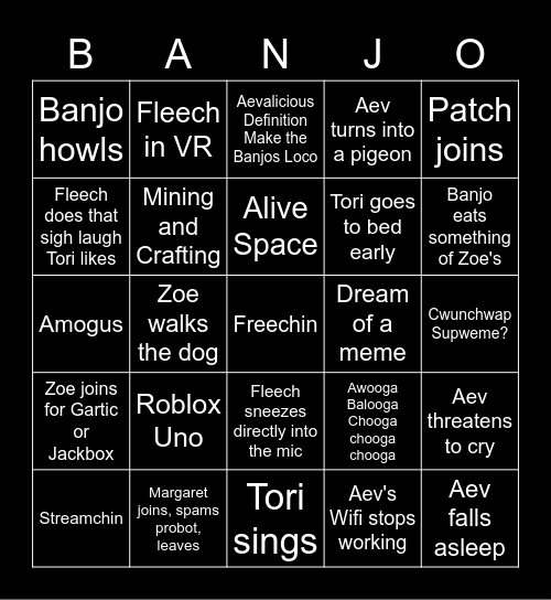 Blaperture VC Bingo Card