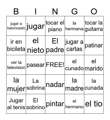 Family and Free Time Bingo Card