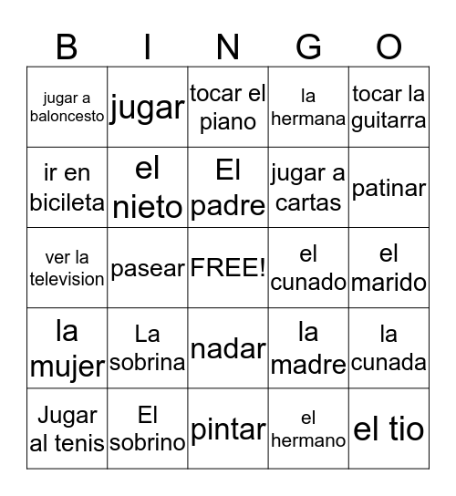 Family and Free Time Bingo Card