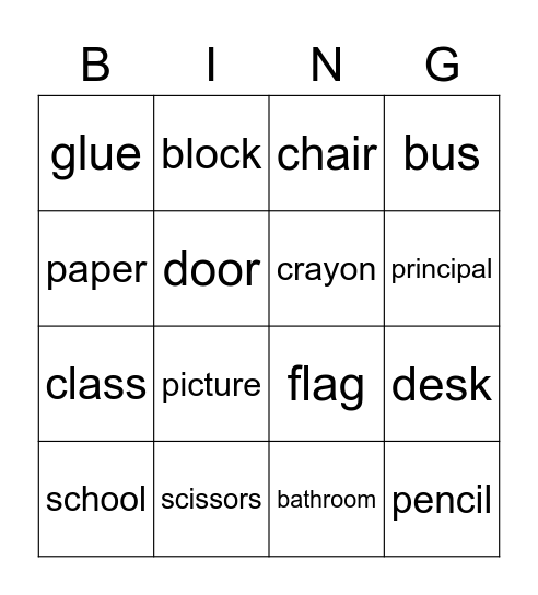 Hands on English- School Bingo Card