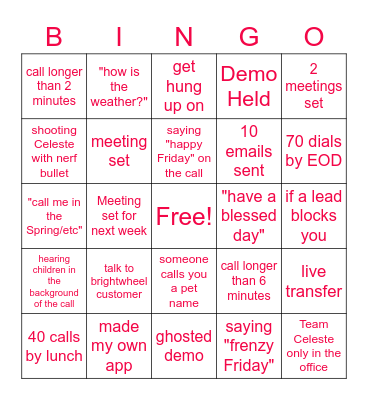 Friday Bingo Card