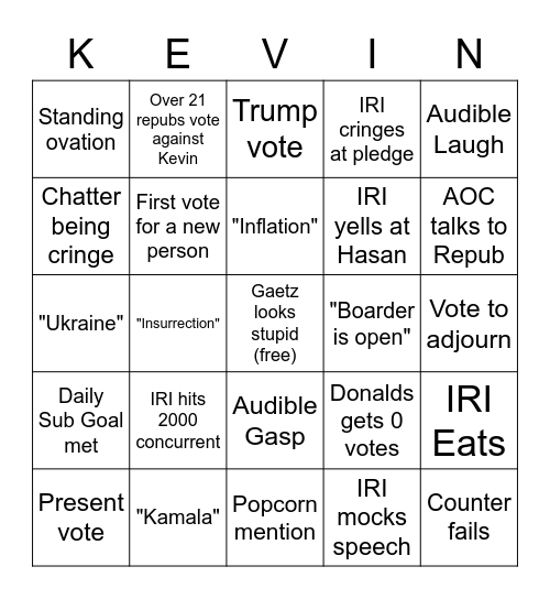 House Speaker Vote Bingo Card