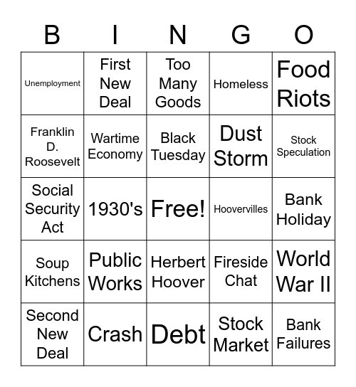 The Not-So-Great Depression Bingo Card