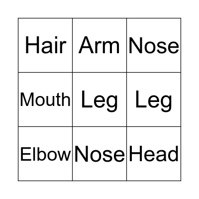 Body Parts Bingo Card