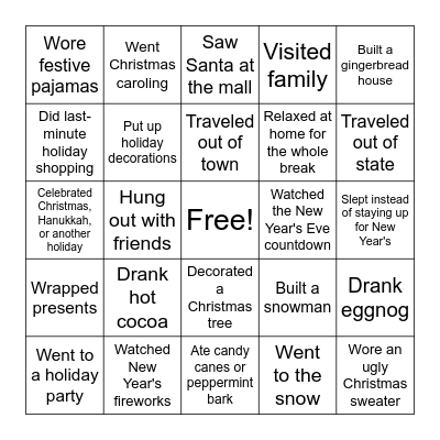 Assisteens Winter Bingo Card