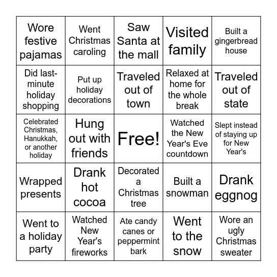 Assisteens Winter Bingo Card
