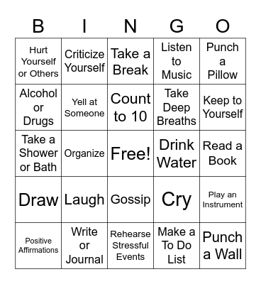 Coping Skills Bingo Card