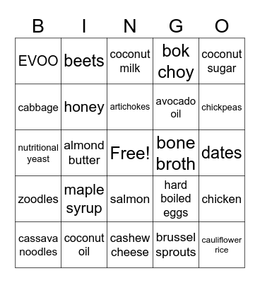 Paleo Bingo Card