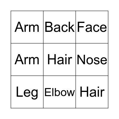 Body Parts Bingo Card