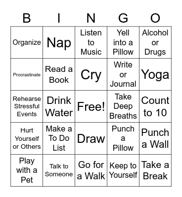 Coping Skills Bingo Card