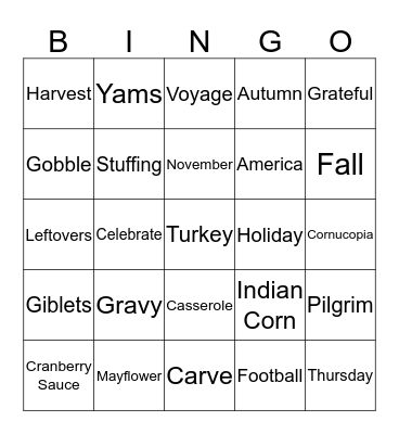 Thanksgiving Bingo Card