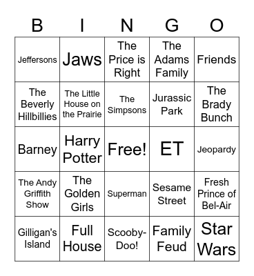 Theme Song/TV/Movies Bingo Card