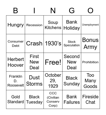 The Not-So-Great Depression Bingo Card