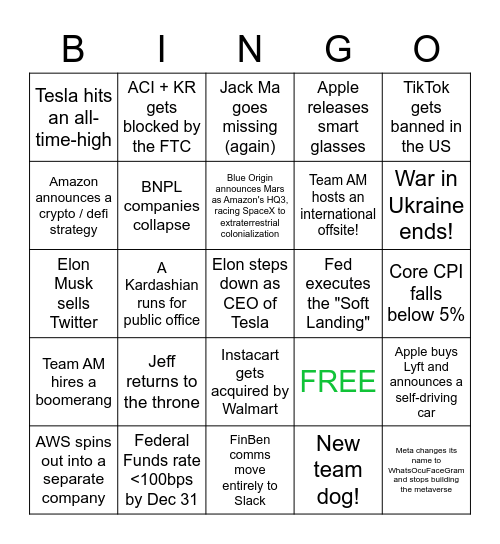 FINBEN 2023 Bingo! Bingo Card