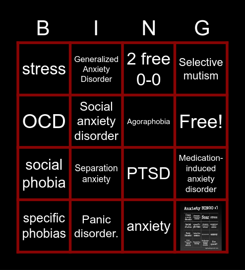 anxiety bingo Card