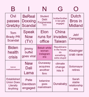 bekah's 2023 bingo Card