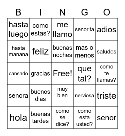 saludos Bingo Card