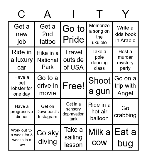 Caity's 2023 Bingo Card