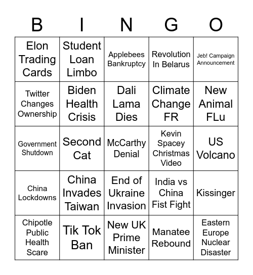 Bingo 2023 Bingo Card