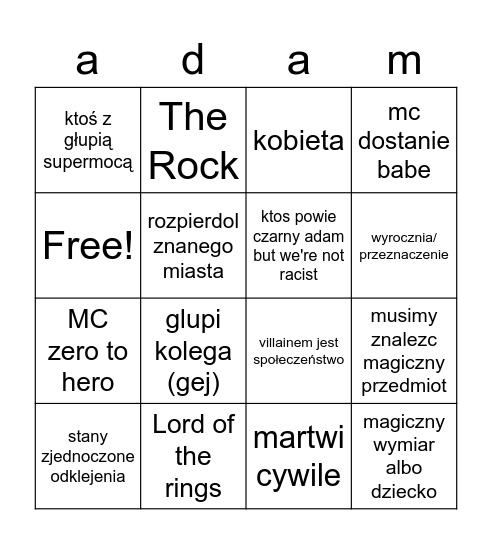 CZARNY ADAM Bingo Card