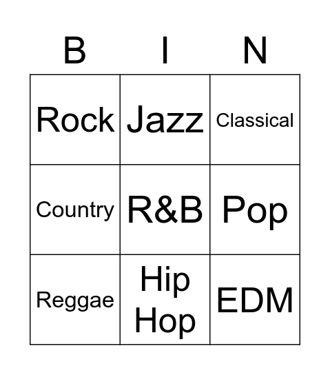 MUSICAL BINGO Card