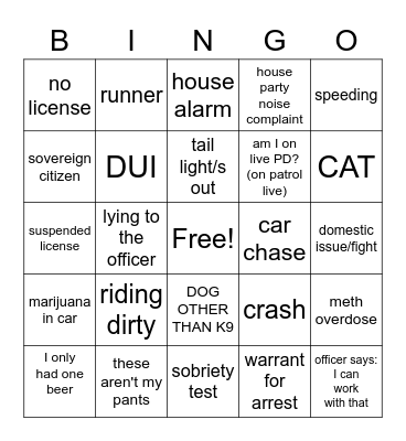 On Patrol: Live Bingo Card