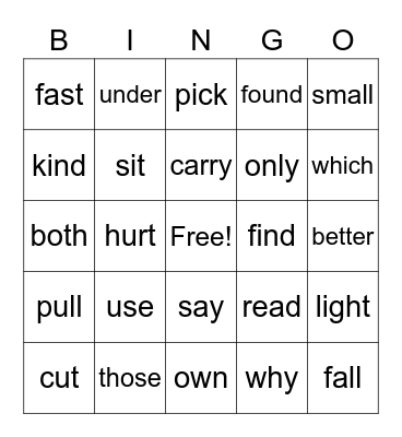 Sight Word List 10 BINGO Card