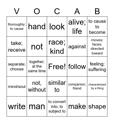 January: Latin Parts - Prefixes, Roots, and Suffixes Bingo Card