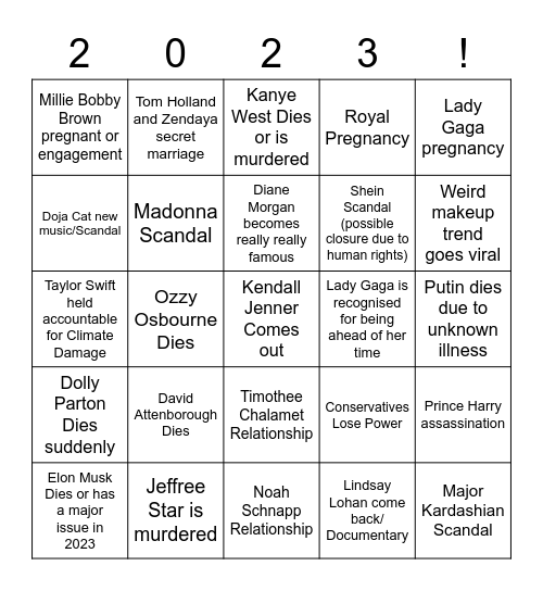 2023 Bingo Card Bingo Card