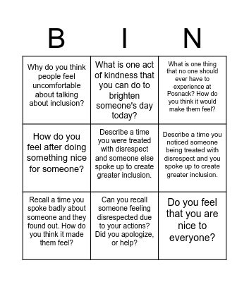 Culture Club Bingo Card