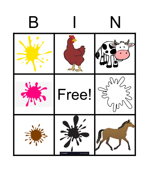 Los animales de la granja y colores Kinder Bingo Card