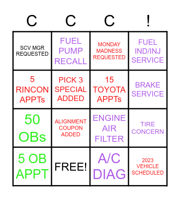 CCC BINGO Card
